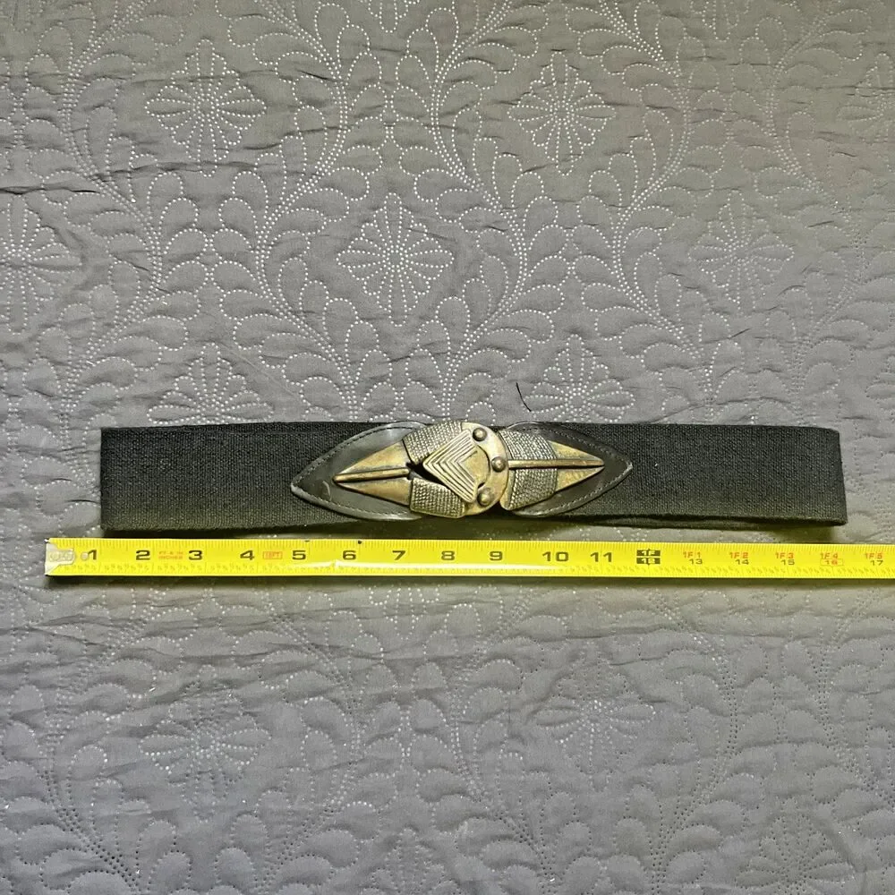 Vintage 1970’s Boho Hippy Black Stretch Belt w/Brass Arrowhead Buckle Indie Chic